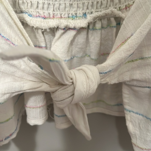 white blouse tank top with blue pink and green adjustable strings - Picture 2 of 5